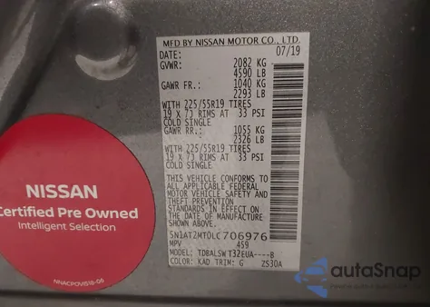 2020 Nissan Rogue Sl Fwd from USA, damaged, VIN 5N1AT2MT0LC706976